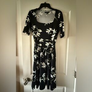 Banana Republic Black Midi Dress with White Floral Print